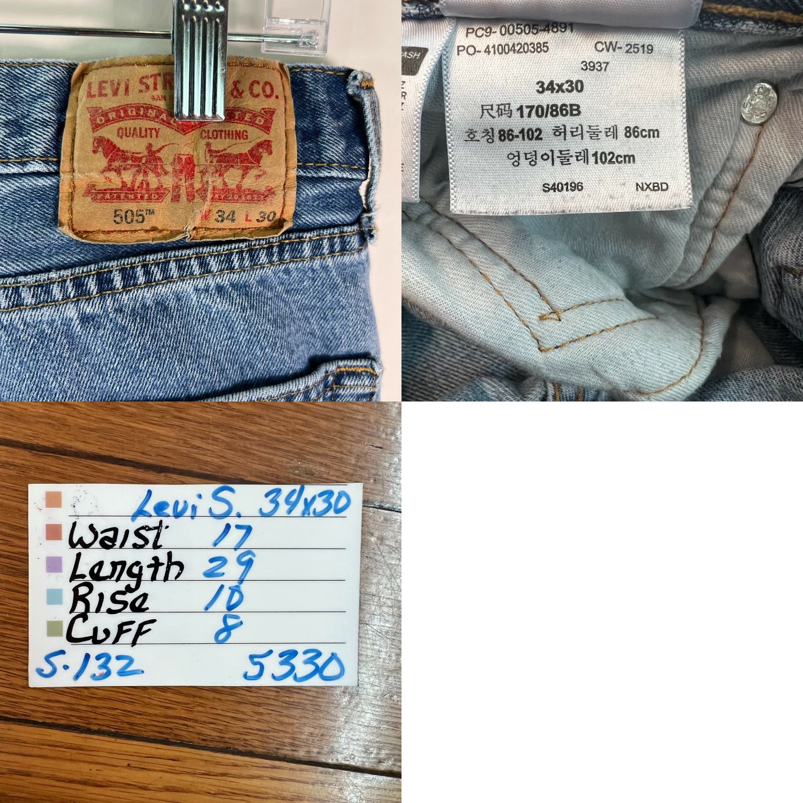 Levi's Levi's Levi Strauss & Co. 505 Jeans Mens 34x30 Blue Denim Straight Leg 5-Pocket Regular Fit Size 34 X 30 Mens Blues Jeans 505 Model 505 Classic Size US 34 / EU 50 - 8 Thumbnail