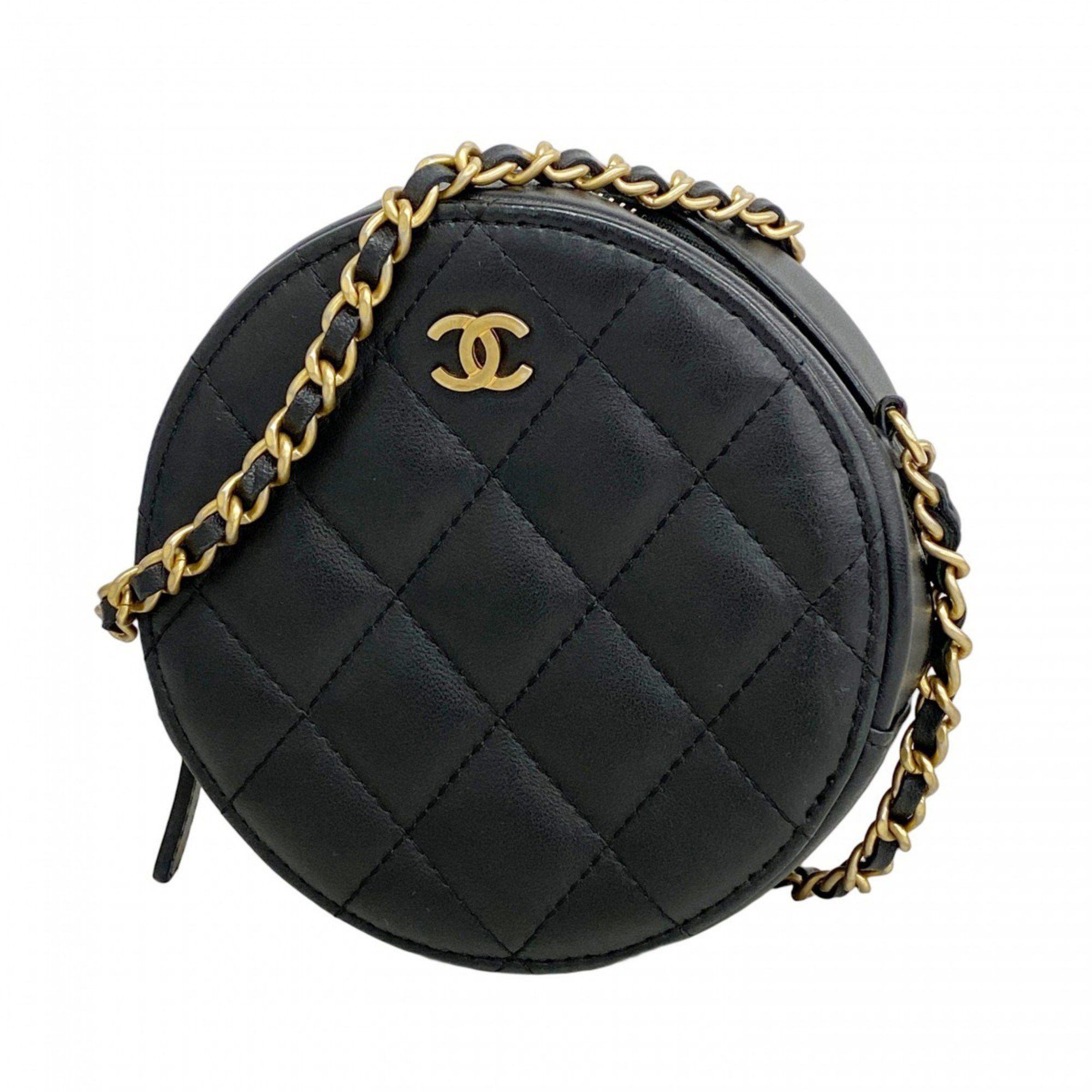 Chanel Matelasse Shoulder Bag with Chain Bag, Lambskin, Black