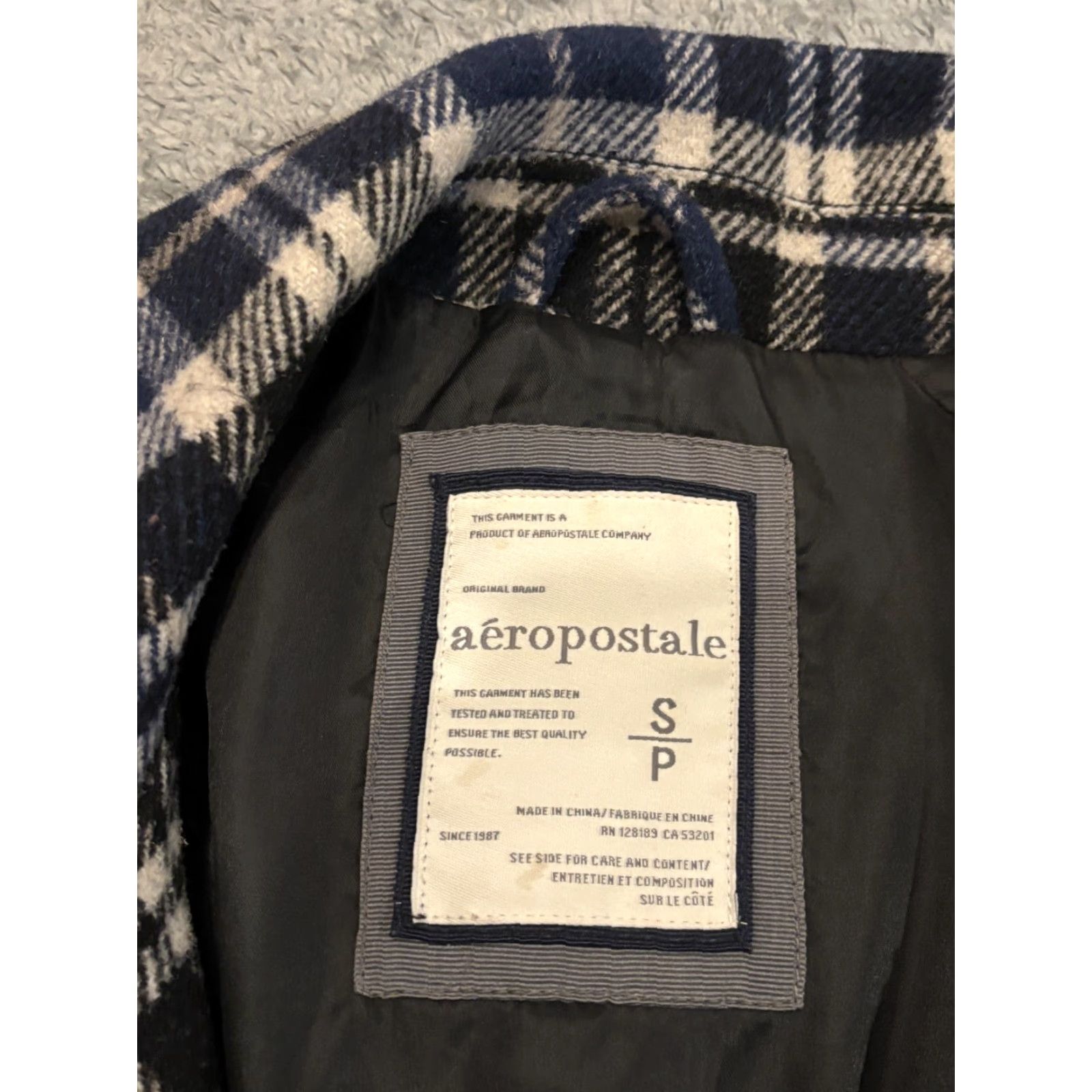 Vintage VINTAGE Aeropostale Pea Coat Blue White Plaid Wool Blend Double Breasted Womens S Size Jacket Coat Size S / US 4 / IT 40 - 2 Thumbnail