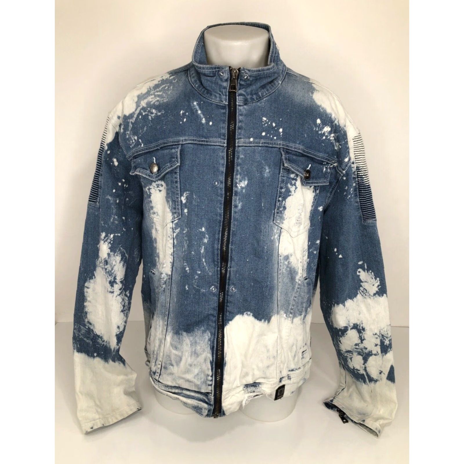 Denime MAKOBI Denim Biker Jacket 3XL Blue Men Distressed Leather Look EXCELLENT Size US XXL / EU 58 / 5 - 2 Thumbnail