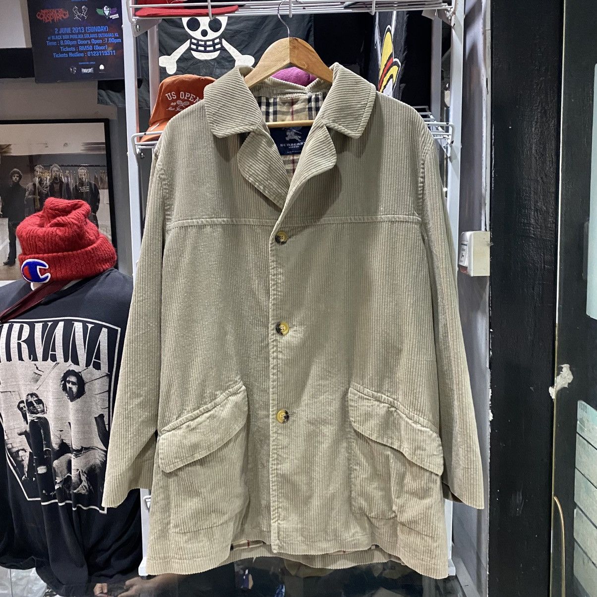 Burberry × Vintage VTG Burberry London Corduroy Open Collar Button Coat Jackets Size US XL / EU 56 / 4 - 1 Thumbnail