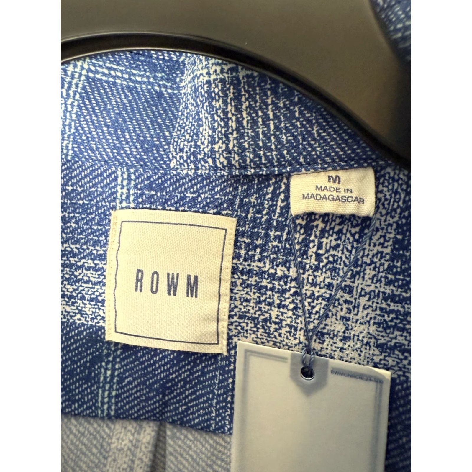 Vintage ROWM Mens Button-Up Shirt Blue White Checks Short Sleeve Collared Point 1 Regular M NWT Stretch Size US 31 - 3 Thumbnail