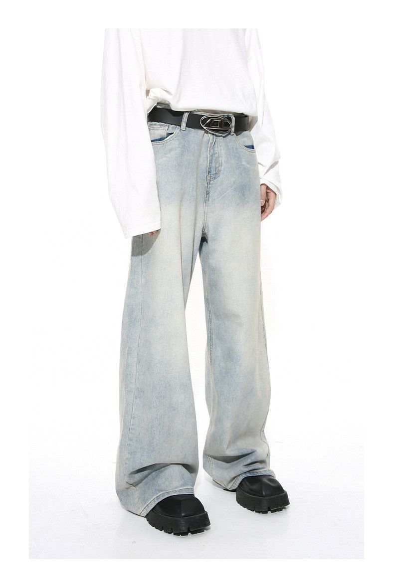 Vintage Men's light blue washed wide-leg straight distressed jeans Size US 32 / EU 48 - 4 Thumbnail
