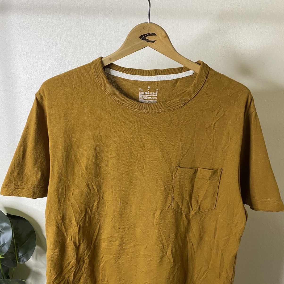 Japanese Brand Single Pocket Mustard Blank T Shirt Size US M / EU 48-50 / 2 - 2 Thumbnail