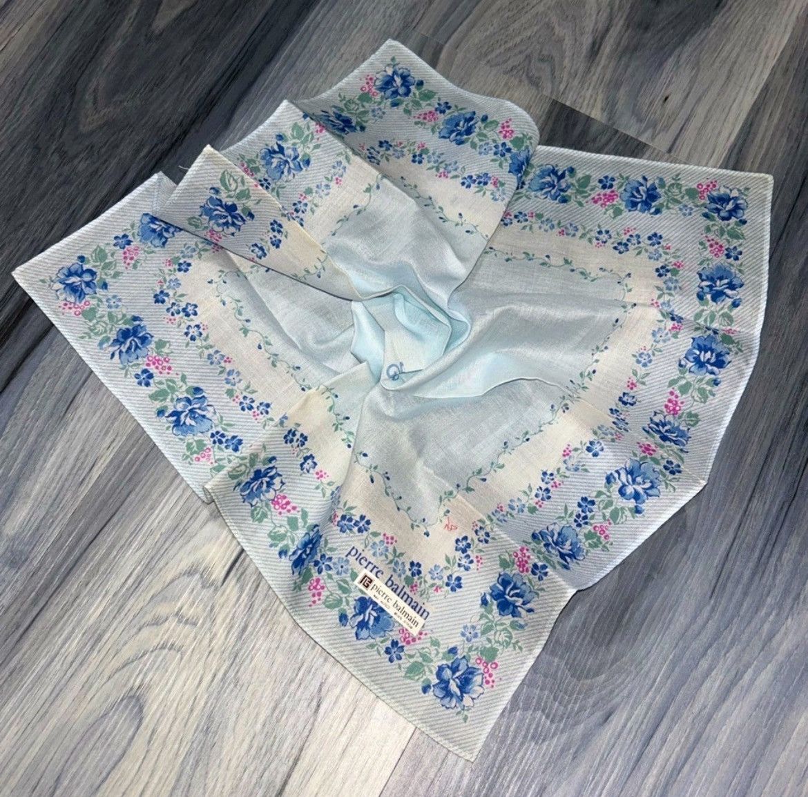 Pierre Balmain Pierre Balmain Blue & Pink Floral Cotton Handkerchief Size ONE SIZE - 1 Thumbnail