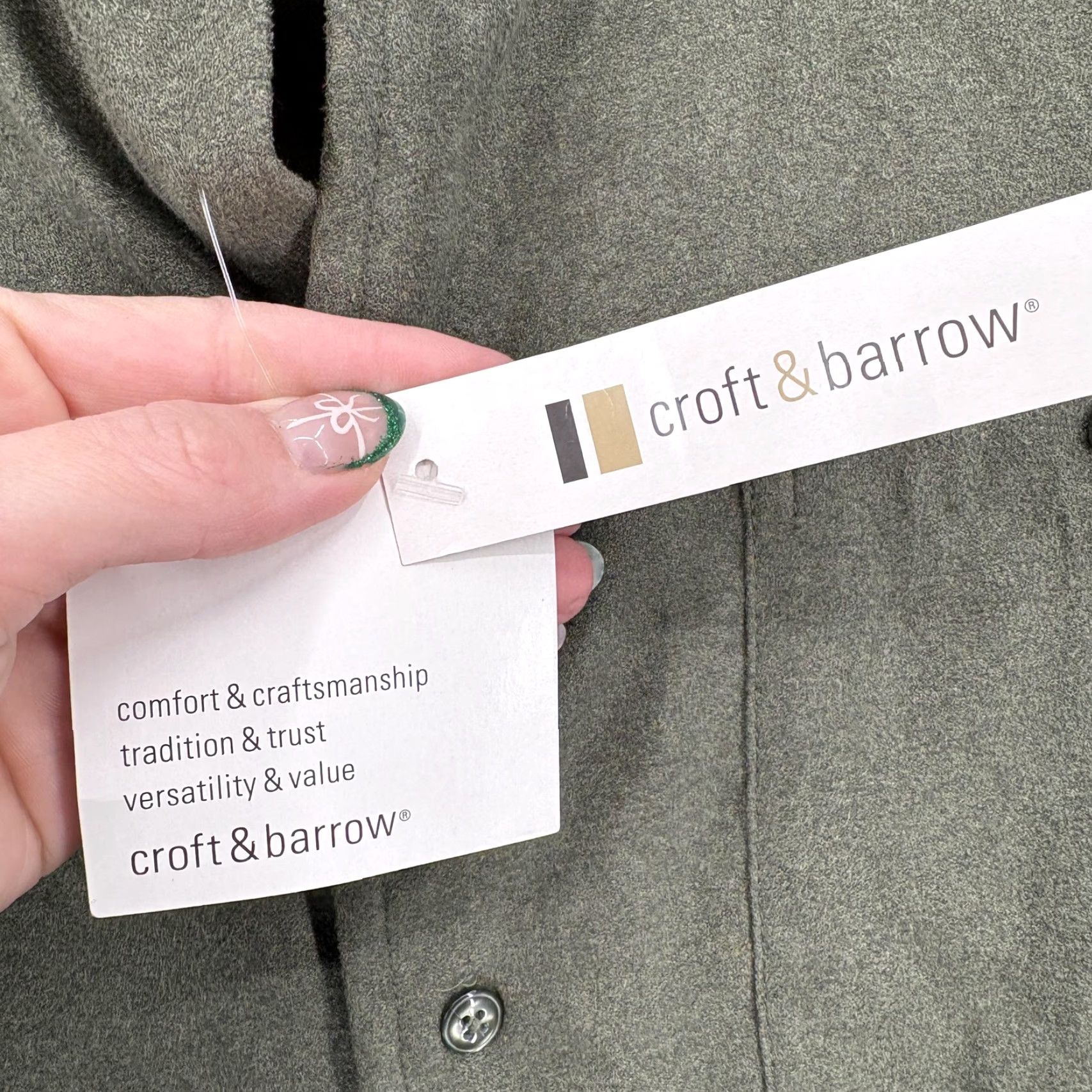 Croft & Barrow VINTAGE Croft & Barrow Shirt Mens Medium Olive Button Front Long Sleeve Woven Sueded VTG Size US M / EU 48-50 / 2 - 6 Thumbnail