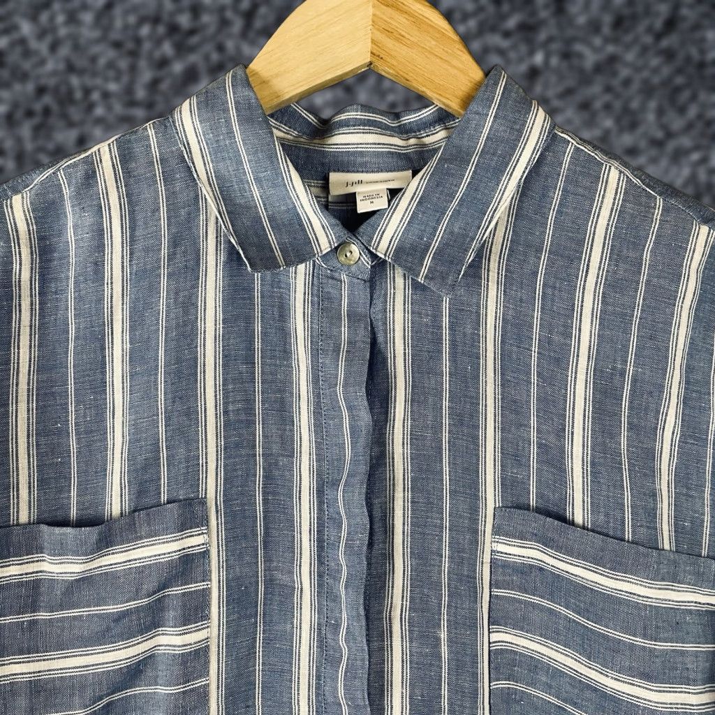J. Jill VINTAGE J.Jill Love Linen Tunic M Oversized (Fits XL) Blue Hidden Button Up Coastal T235 Size M / US 6-8 / IT 42-44 - 1 Thumbnail