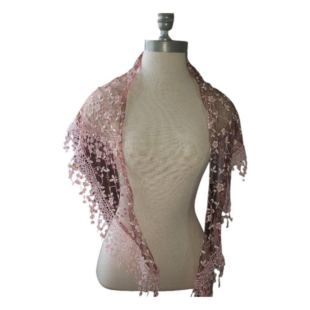 Designer CT1594 Pink Sheer Embroidered Handmade Shawl Size ONE SIZE - 1 Thumbnail
