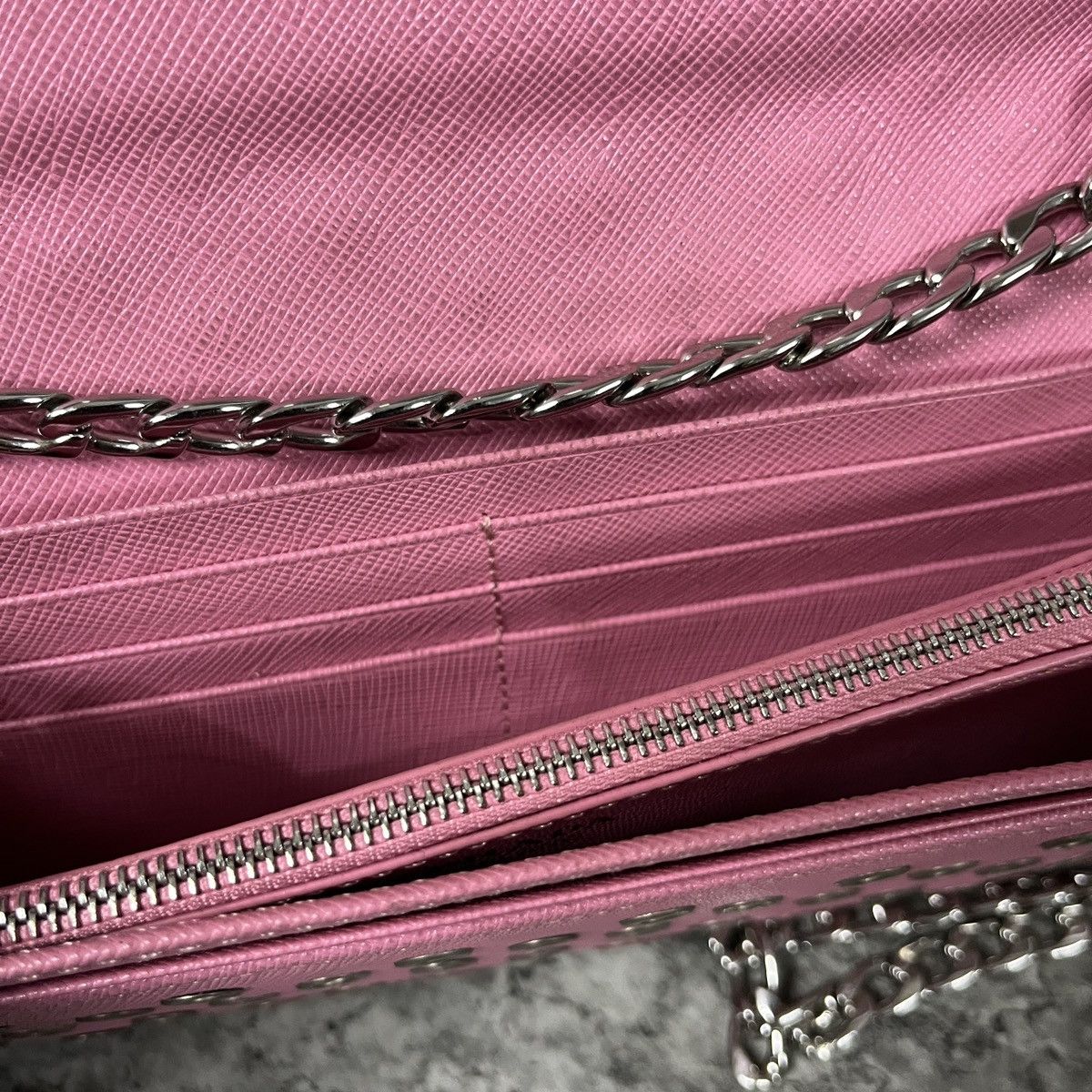 Prada Prada Pink Saffiano Rings Stud Clutch Chain Crossbody Size ONE SIZE - 16 Thumbnail