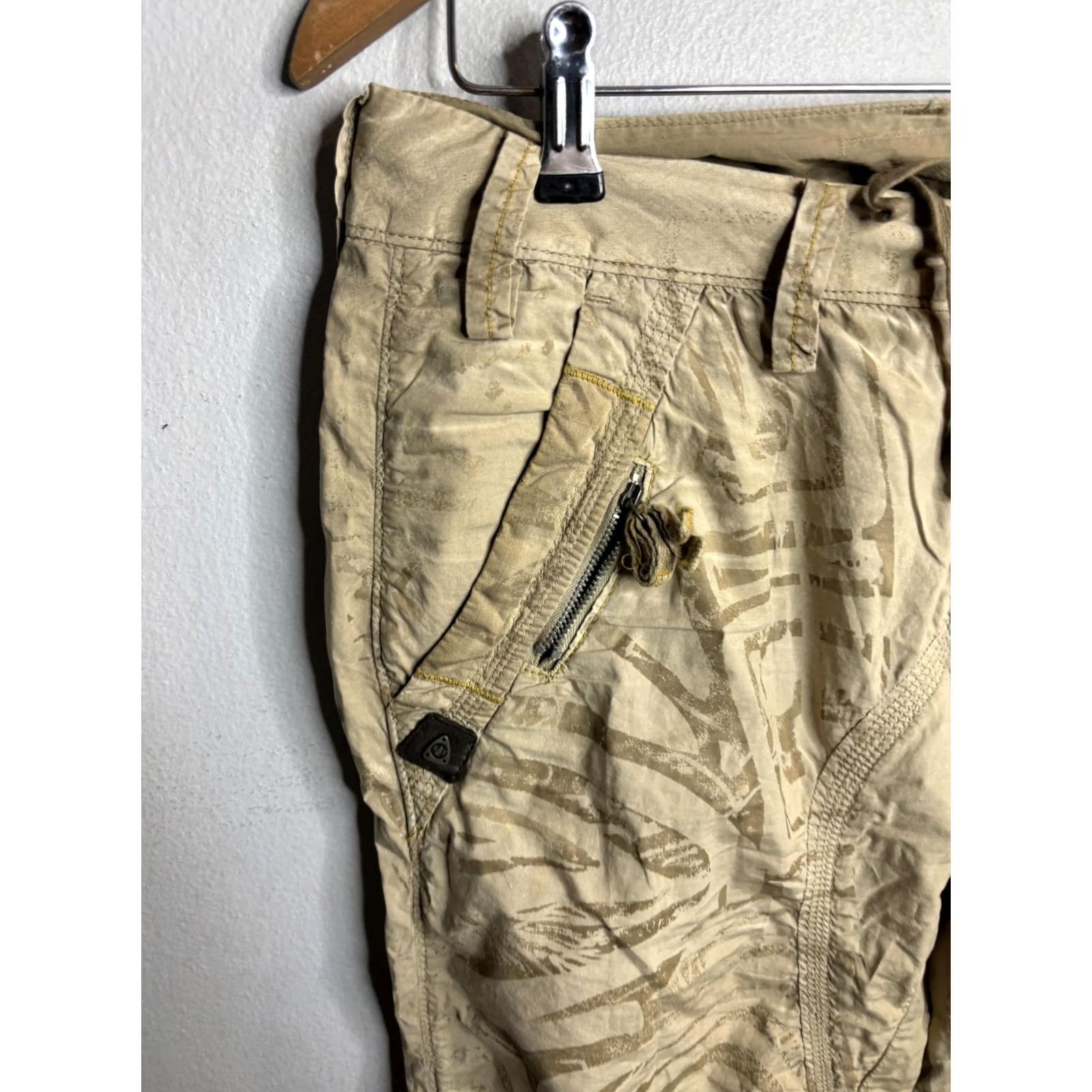 Vintage Murphy&Nye Pants Mens 29 Beige Abstract Print Drawstring Cargo Casual Albania Size 29" - 2 Thumbnail
