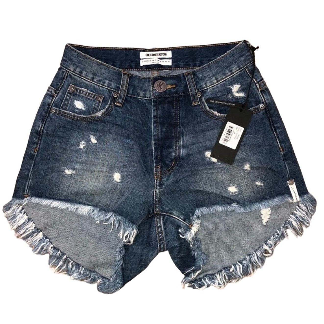 One Teaspoon NEW ONE TEASPOON Hawks Blue Raw Hem Denim Cutoffs Jean Short Size 24" / US 00 / IT 34 - 2 Thumbnail