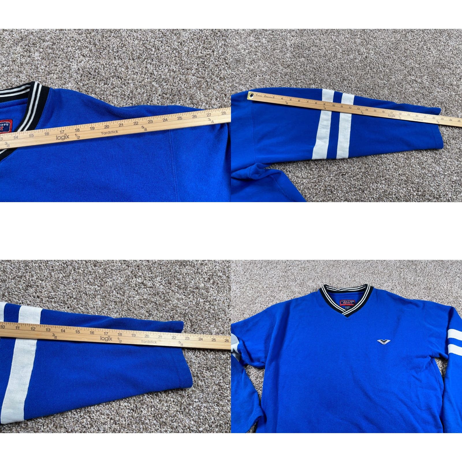 Vintage VINTAGE 90s PREPPY Striped Sleeve V-Neck Sweatshirt Adult XL Blue Lightweight Shirt Mens Size US XL / EU 56 / 4 - 8 Thumbnail