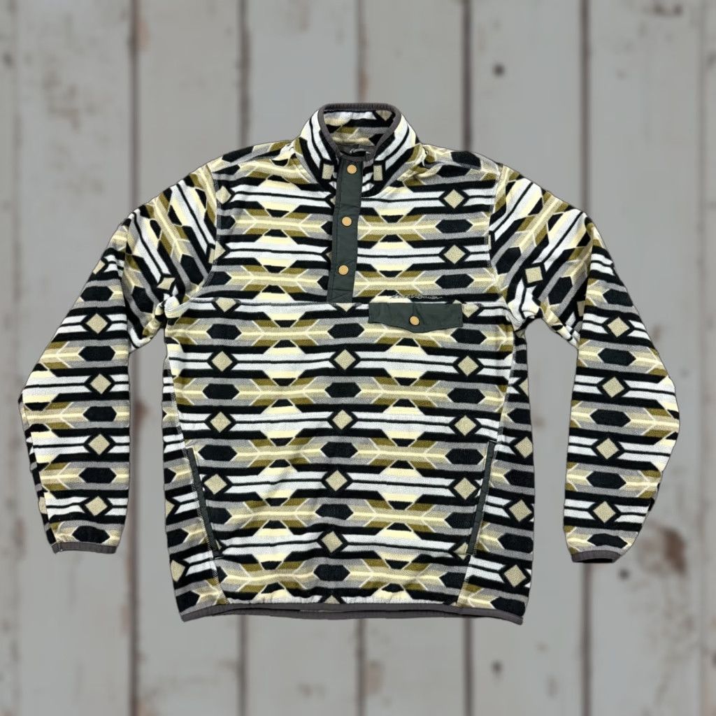 Eddie Bauer VINTAGE Eddie Bauer Sweater Mens M Green Geometric Fleece Pullover Aztec Quarter Snap Mock Neck Pockets Pullover Casual Outdoor 90s Mens Size US M / EU 48-50 / 2 - 1 Thumbnail