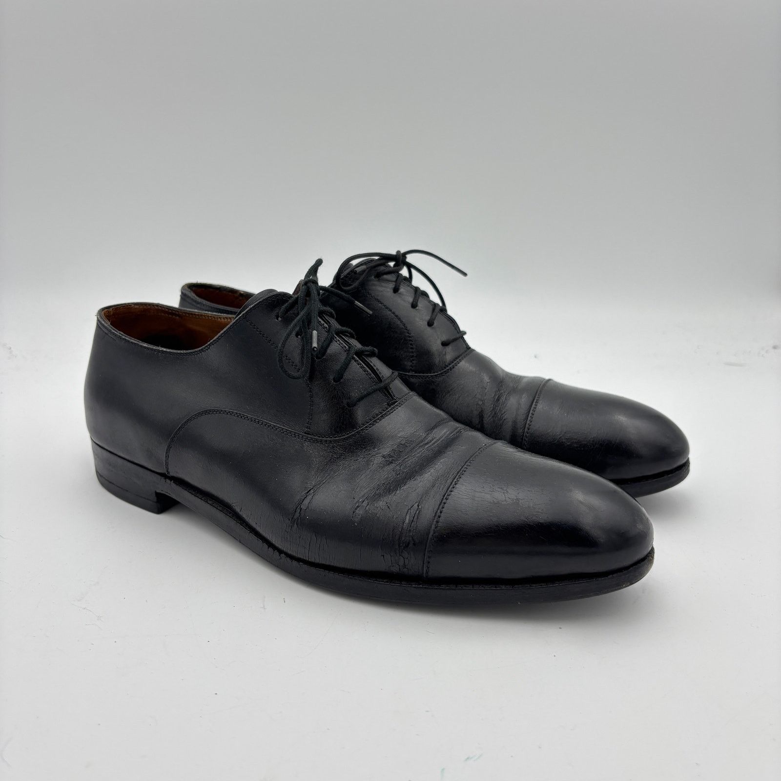 Hermes Cap Toe Leather Oxford Dress Shoes Men's 8.5 in Black