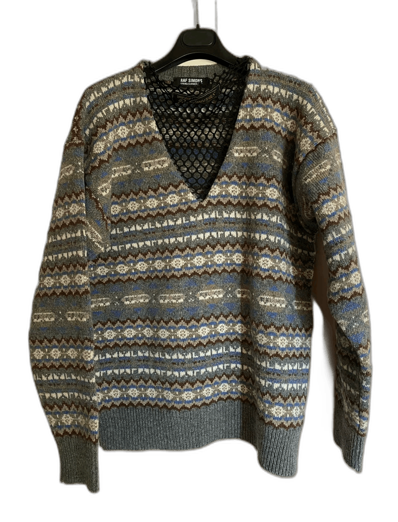 raf simons patterned knit sweater in gray