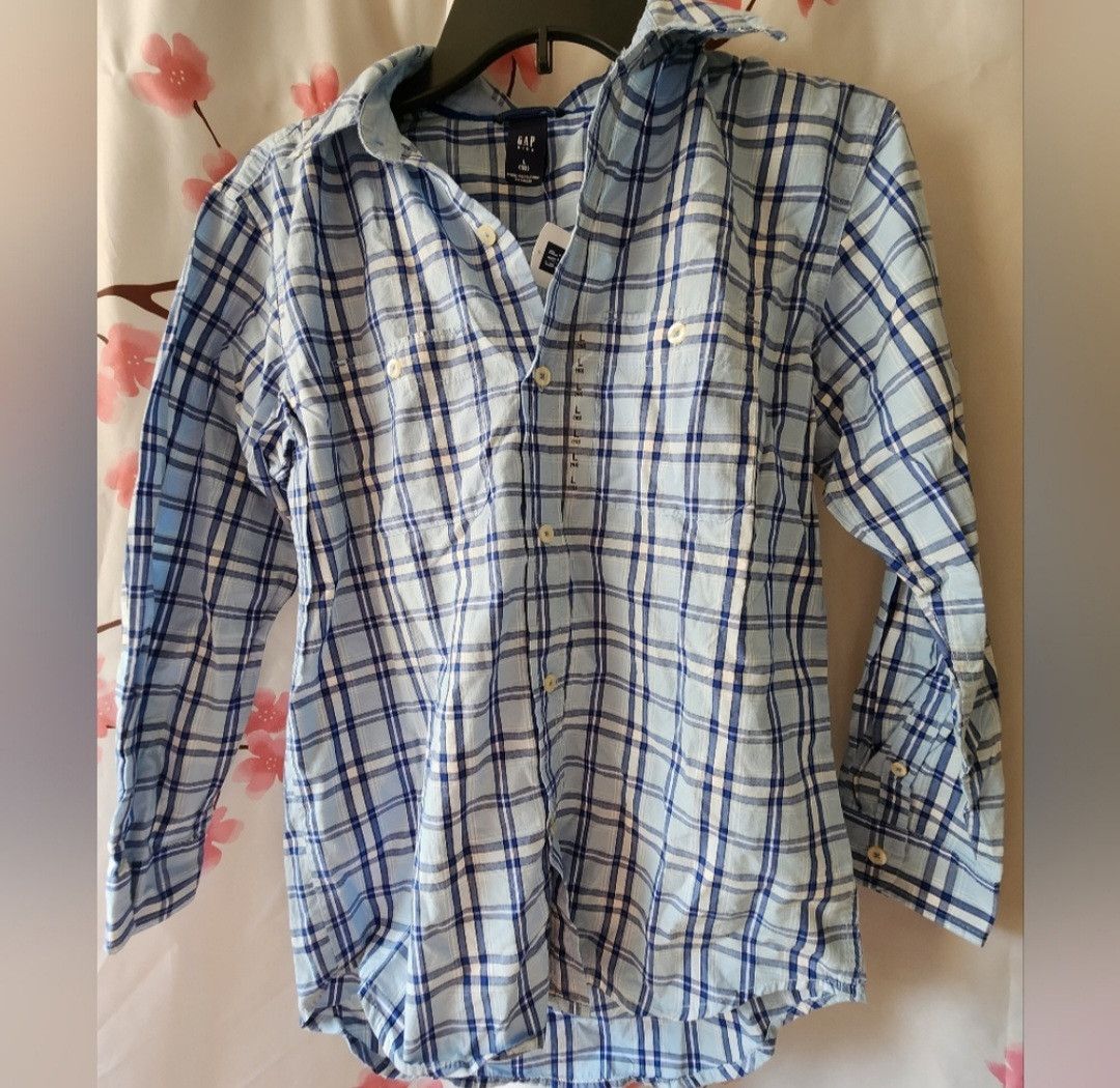 Gap NWT GAP Boy's Blue Plaid Long Sleeve Dress Shirt Size L (10) Size US L / EU 52-54 / 3 - 1 Thumbnail