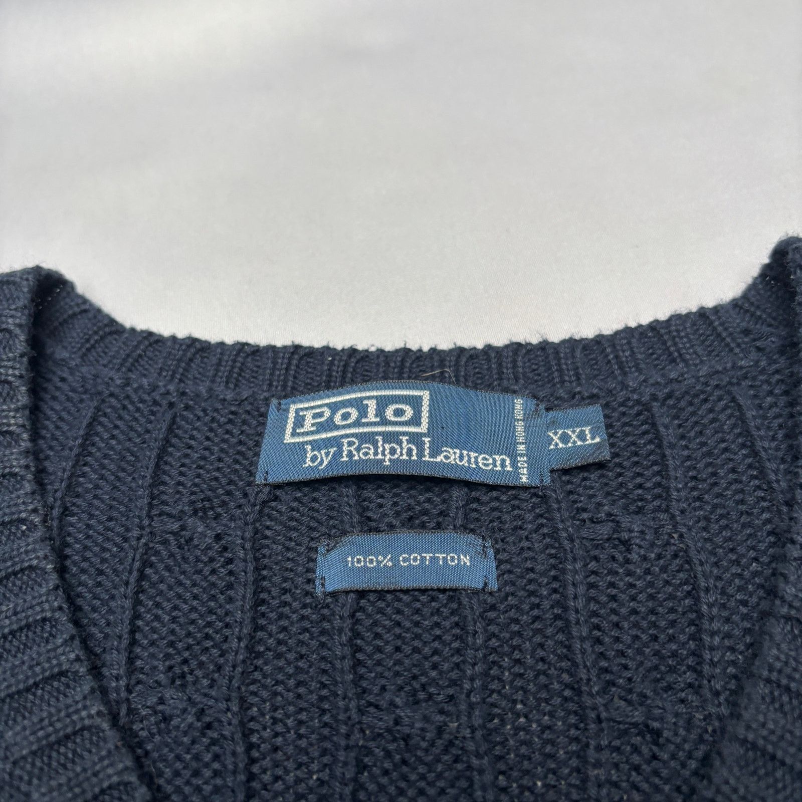 Polo Ralph Lauren × Vintage Vintage 90s Polo Ralph Lauren Cable Knit V Neck Sweater 2XL Size US XXL / EU 58 / 5 - 4 Thumbnail