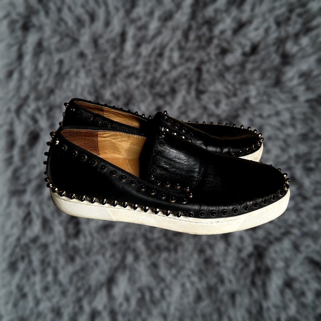 Christian Louboutin Christian Louboutin Roller Boat Black Leather Spiked Slip On Sneakers 37.5 Women Holiday Womens Shoes Pair Roller Boat Sneakers Black Size US 8 / IT 38 - 1 Thumbnail