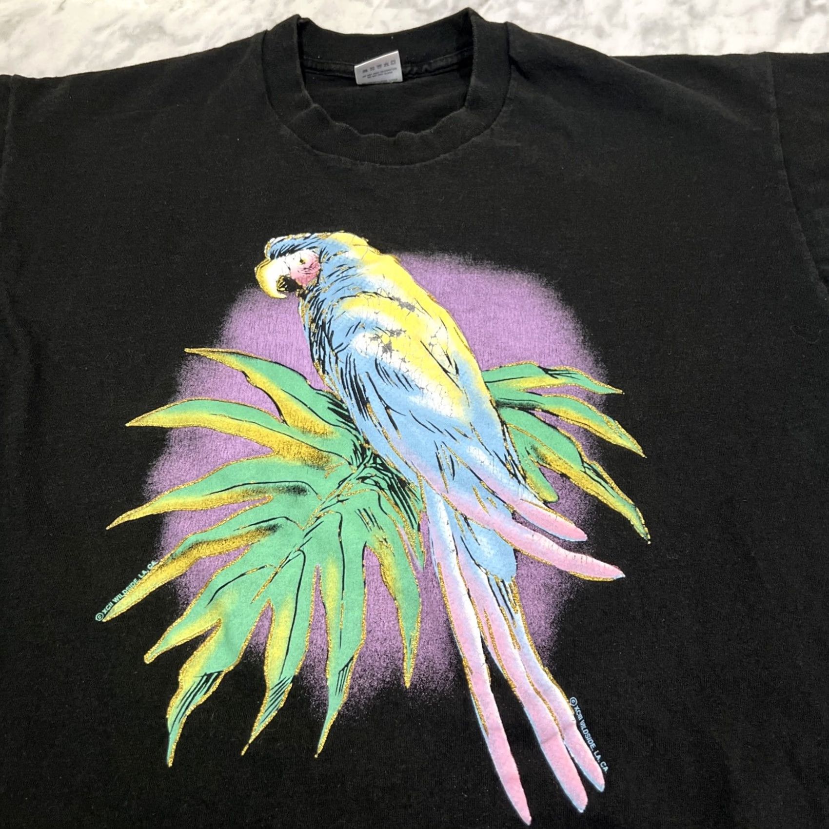 Fruit Of The Loom VINTAGE Parrot Shirt XL Black Cotton Single Stitch Made USA Short Sleeves Men Size US XL / EU 56 / 4 - 2 Thumbnail