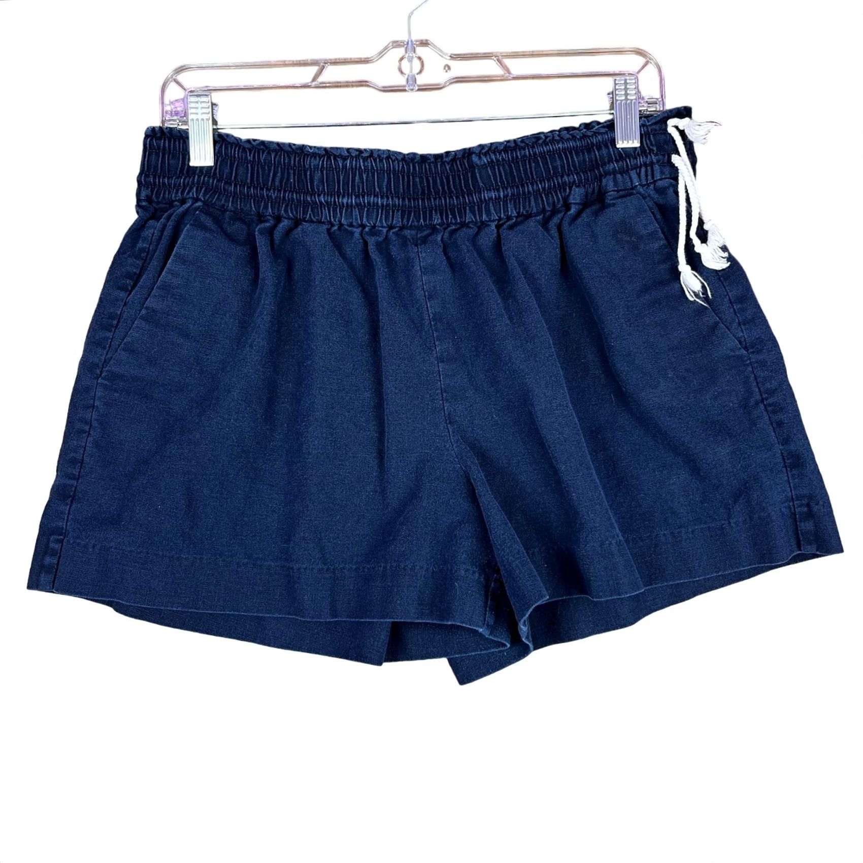 J.Crew J. Crew Womens Shorts Navy Blue Linen Cotton Drawstring Pull On Medium Size 32" / US 10 / IT 46 - 2 Thumbnail