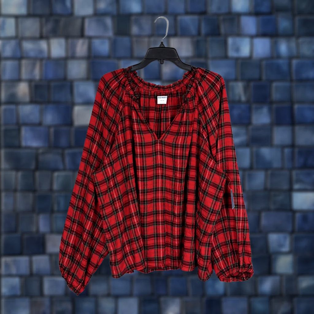 Old Navy Old Navy Blouse Womens XXL Tall Red Plaid V Neck Raglan Long Sleeve Tunic Top Size XXL / US 16-18 / IT 52-54 - 1 Thumbnail