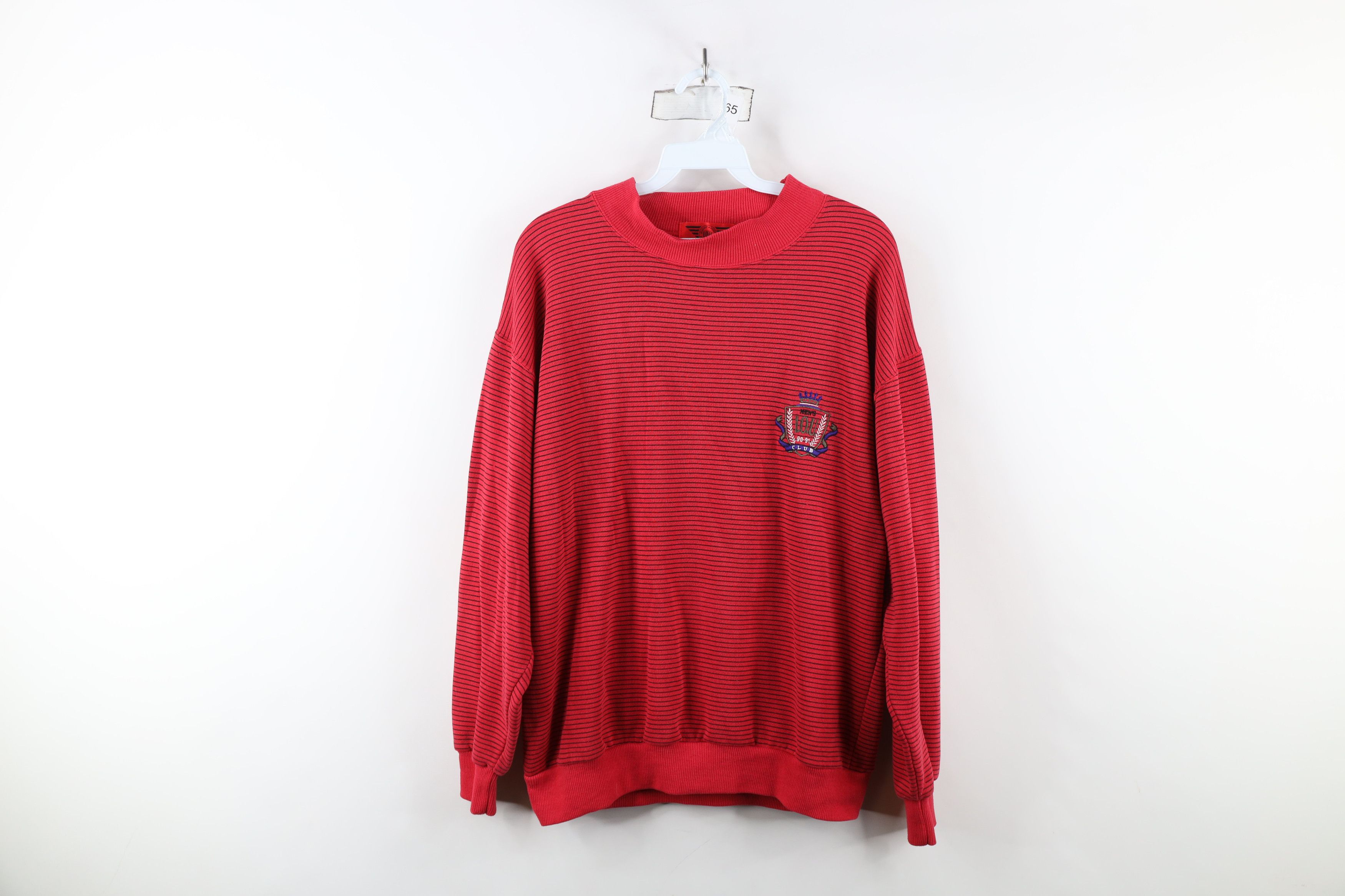 Vintage Vintage 90s IOU Striped Spell Out Mock Neck Sweatshirt Red Size US S / EU 44-46 / 1 - 1 Thumbnail
