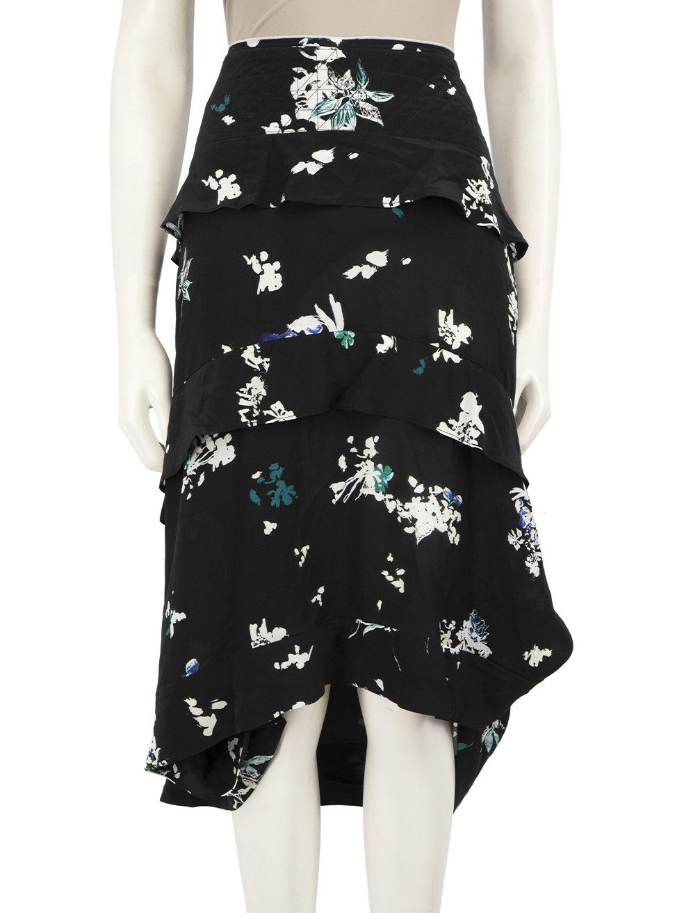 Proenza Schouler Black Silk Floral Print Skirt Size 26" / US 2 / IT 38 - 1 Thumbnail