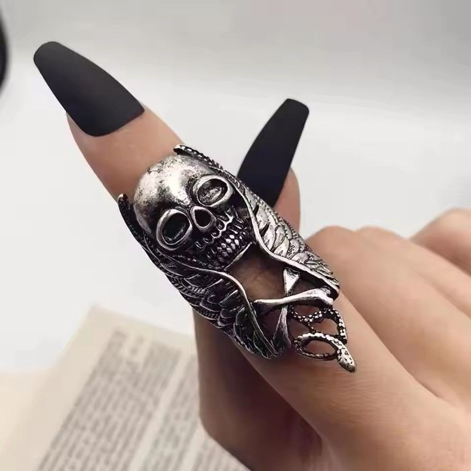 Japanese Brand × Jewelry Retro Skull Wings Knuckle Ring Resizeable Size ONE SIZE - 2 Thumbnail