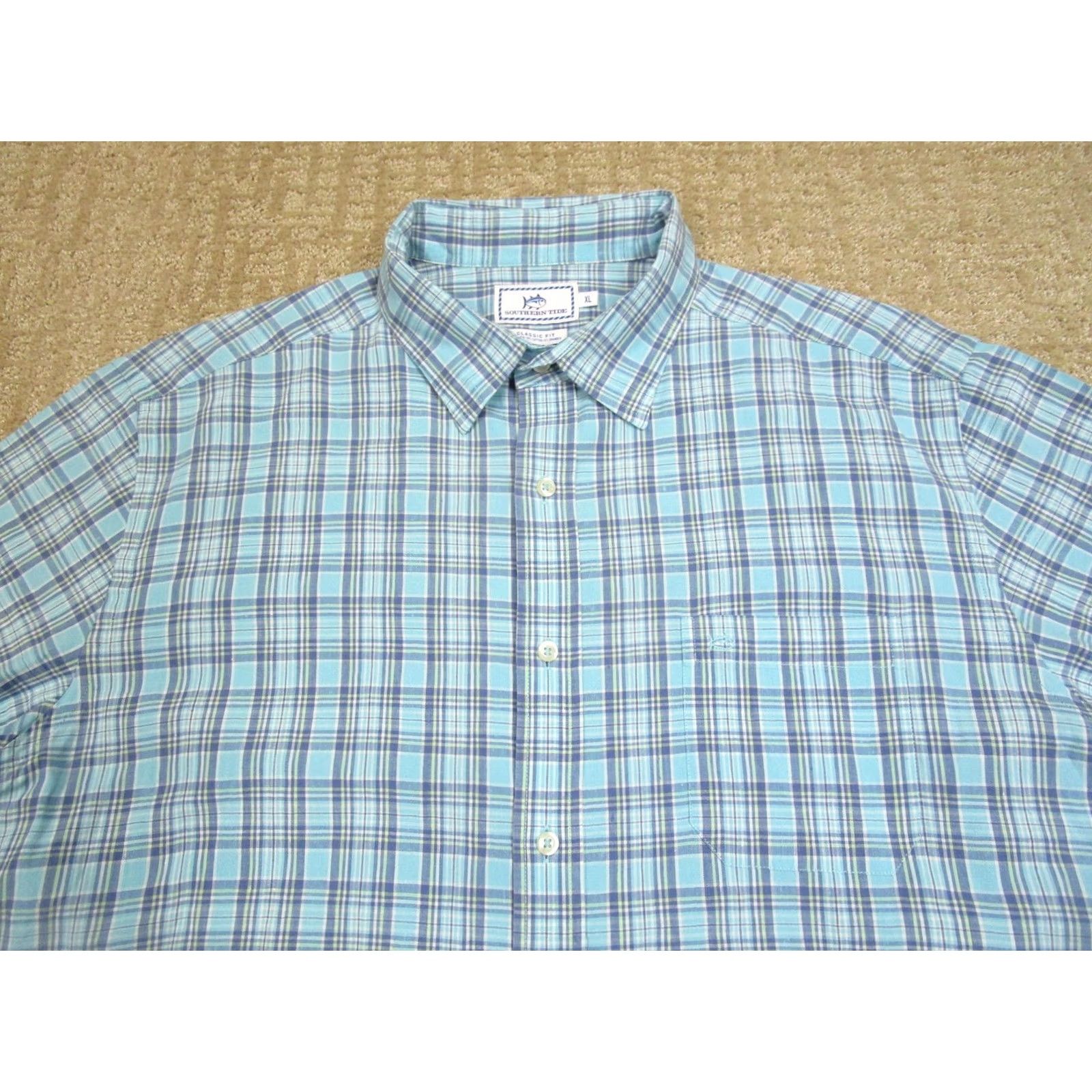 Southern Tide Southern Tide Shirt Men XL Blue Plaid Linen Blend Short Sleeve Button Down Size US XL / EU 56 / 4 - 2 Thumbnail