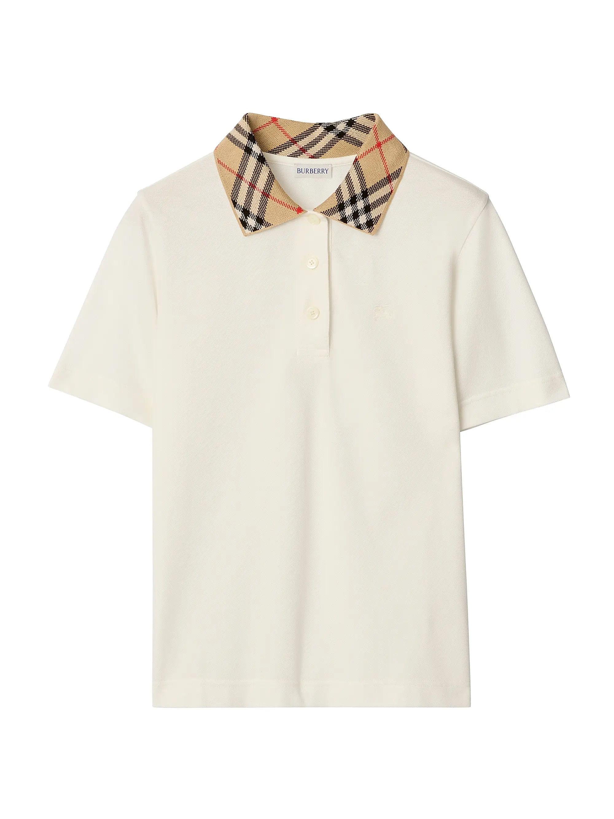 Burberry os11x0126 Imogen Check-Collar Polo Shirt in Chalk Size S / US 4 / IT 40 - 1 Thumbnail