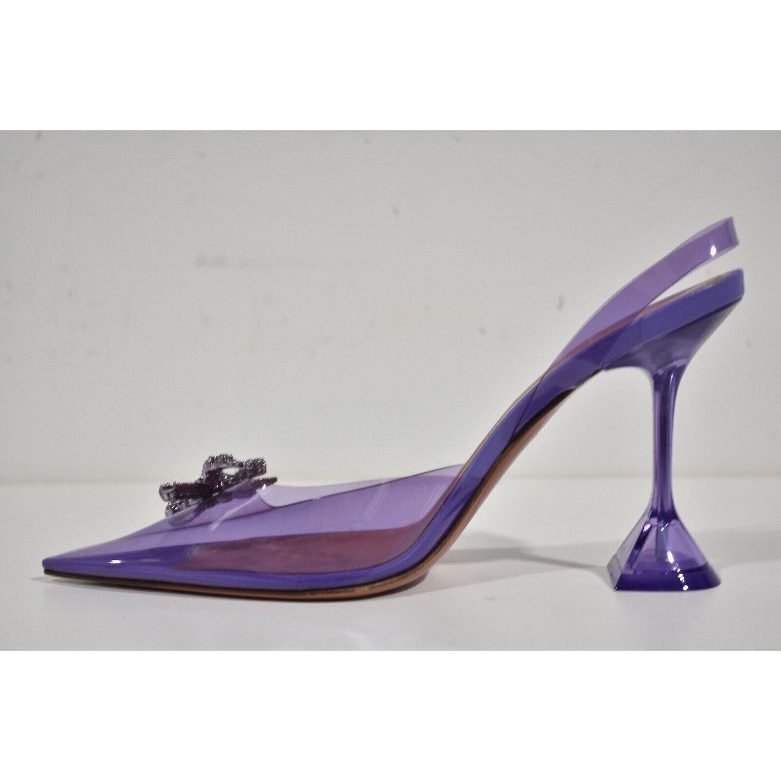 Amina Muaddi Rosie Glass Bow PVC Crystal Slingback Sandal Heel Pump 40.5 Size US 10.5 / IT 40.5 - 8 Thumbnail