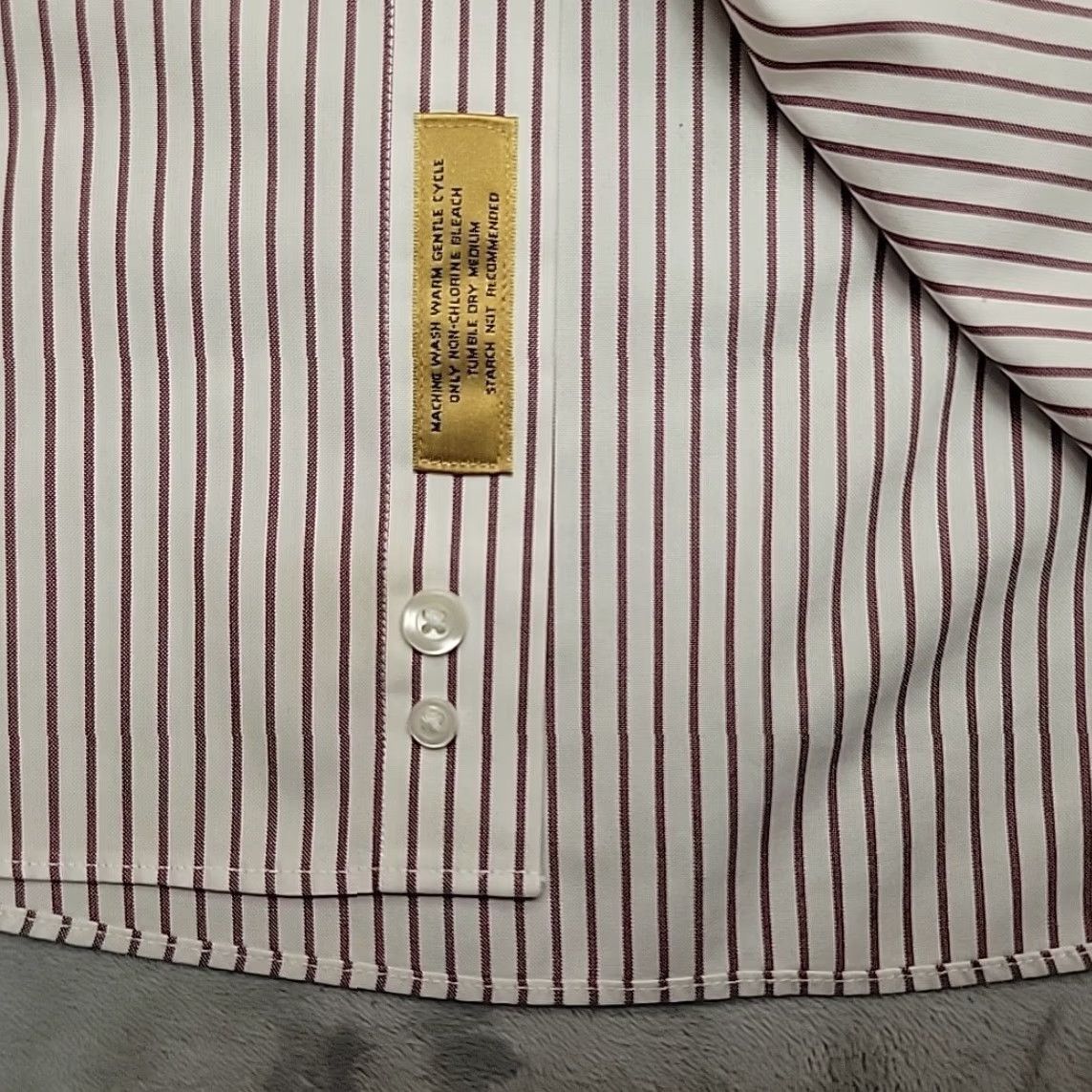 Roundtree & Yorke Gold Label Shirt Mens 17.5 33 Maroon Striped 100% Cotton Pinpoint Non-Iron Button-Down Collar Long Sleeve Tailored Mens Red Pattern Shirt Size US XXL / EU 58 / 5 - 7 Thumbnail