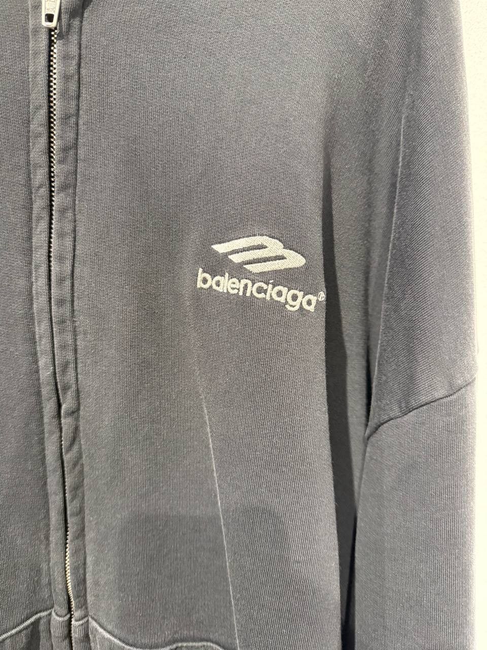 Balenciaga Black Logo Embroidered Cotton Zipped Hoodie Size US L / EU 52-54 / 3 - 3 Thumbnail