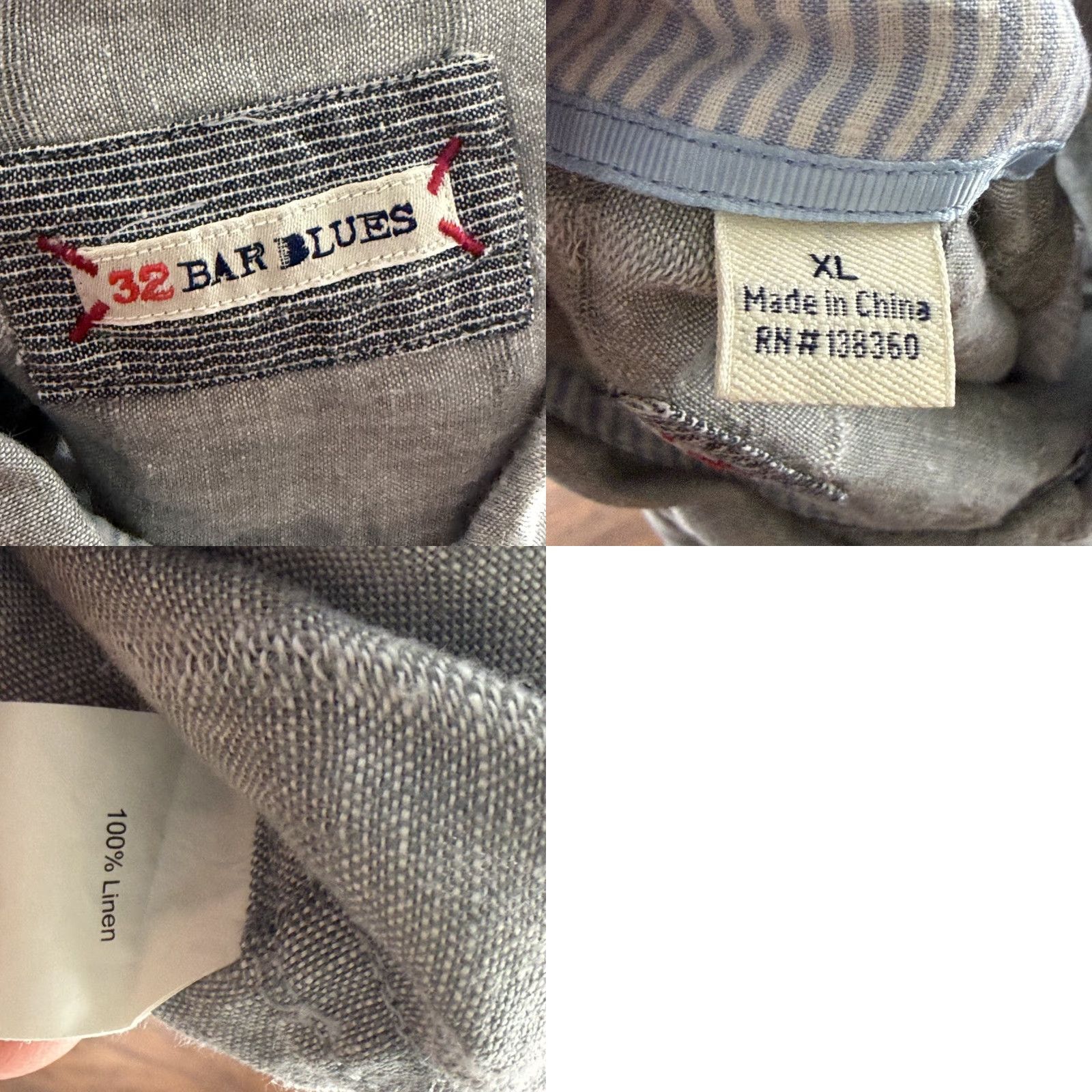 Vintage 32 Bar Blues Shirt Mens XL Gray Linen Plaid Long Sleeve Lightweight Button-Up with Pockets Size US XL / EU 56 / 4 - 9 Thumbnail