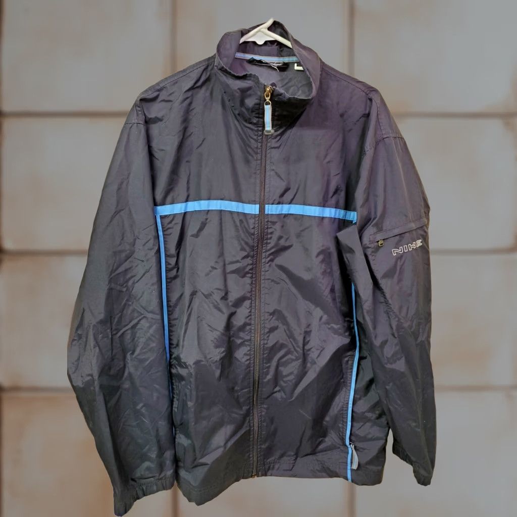 Nike Nike Jacket Mens Large Black Blue Stripes Nylon Windbreaker Full Zip Pockets Size US L / EU 52-54 / 3 - 1 Thumbnail