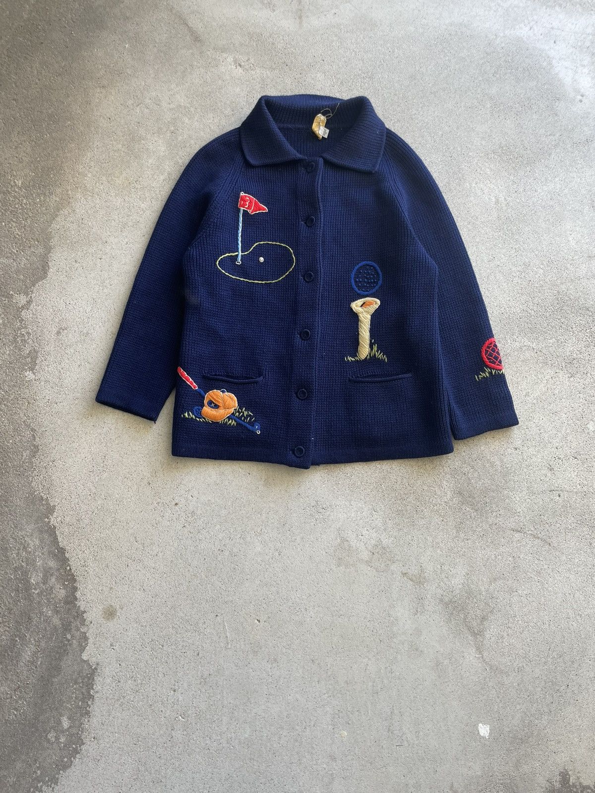 Vintage 60s Embroidered Golf button up sweater