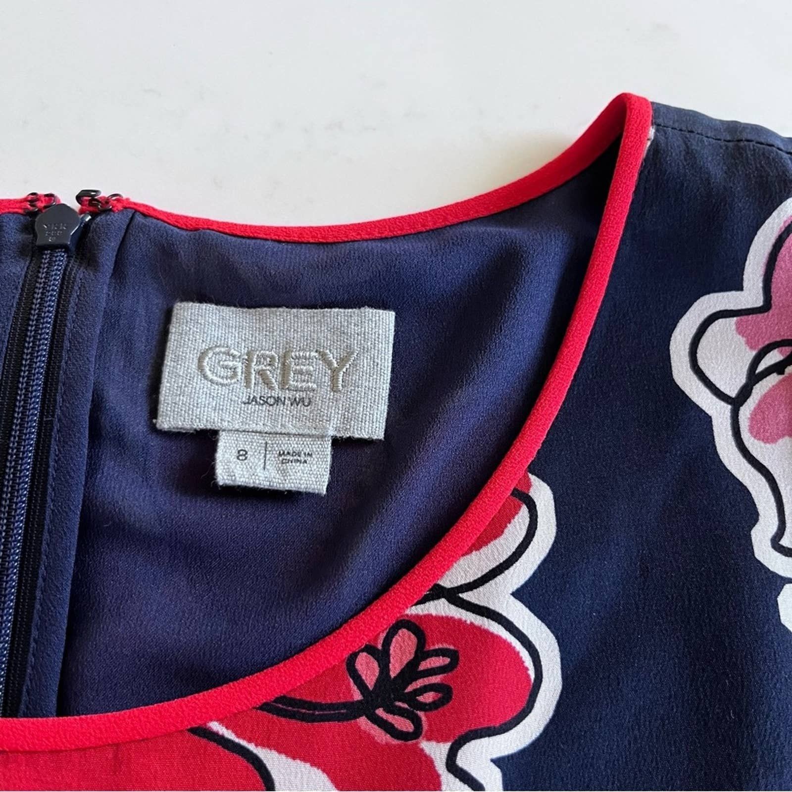 Jason Wu Grey Jason Wu navy floral print assymetrical silk midi dress Size M / US 6-8 / IT 42-44 - 12 Thumbnail