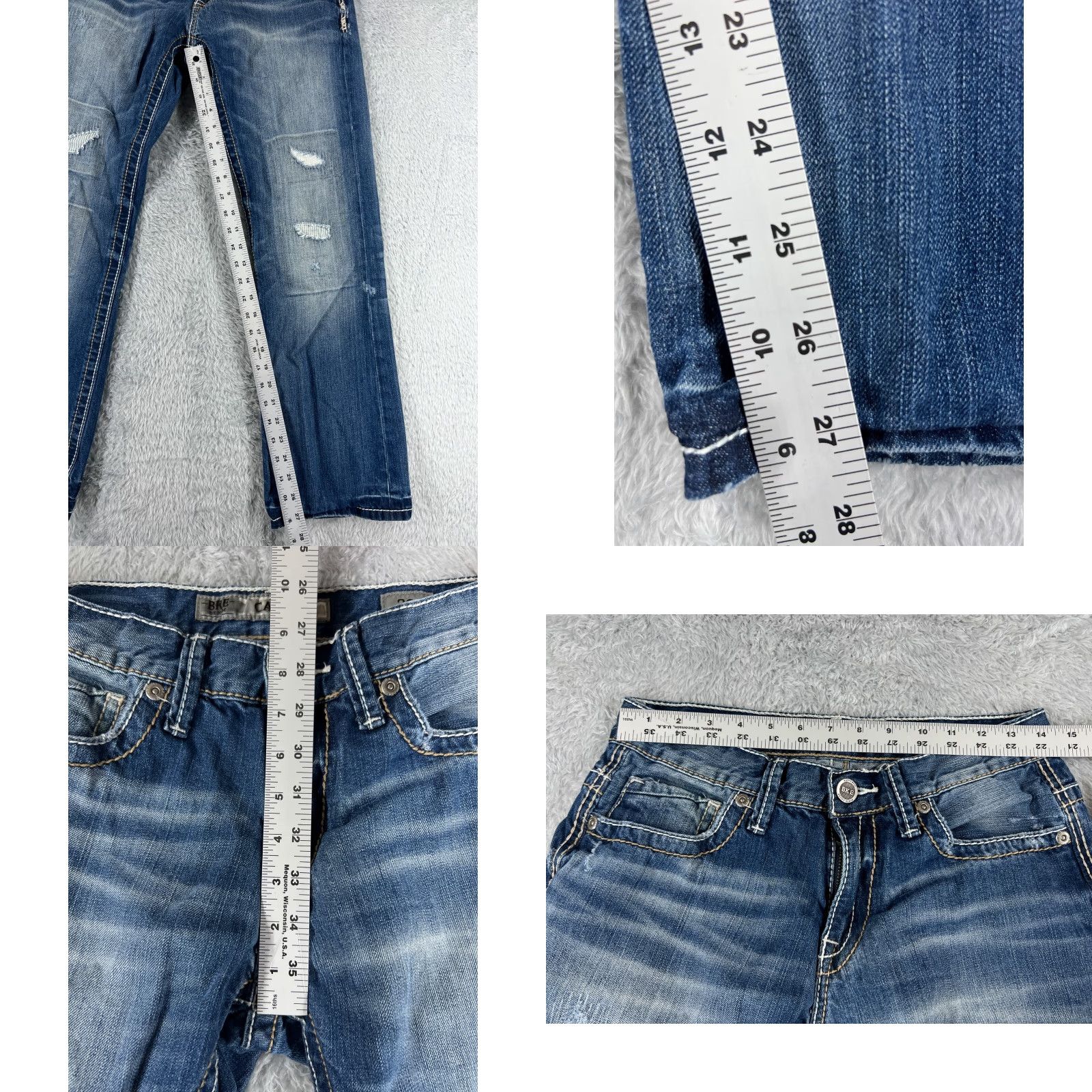 Vintage Buckle Jeans Bootcut Buckle BKE Carter 30 Blue Denim Distressed Low Rise 5-Pocket Regular 28x27 Mens Jeans Size US 30 / EU 46 - 8 Thumbnail