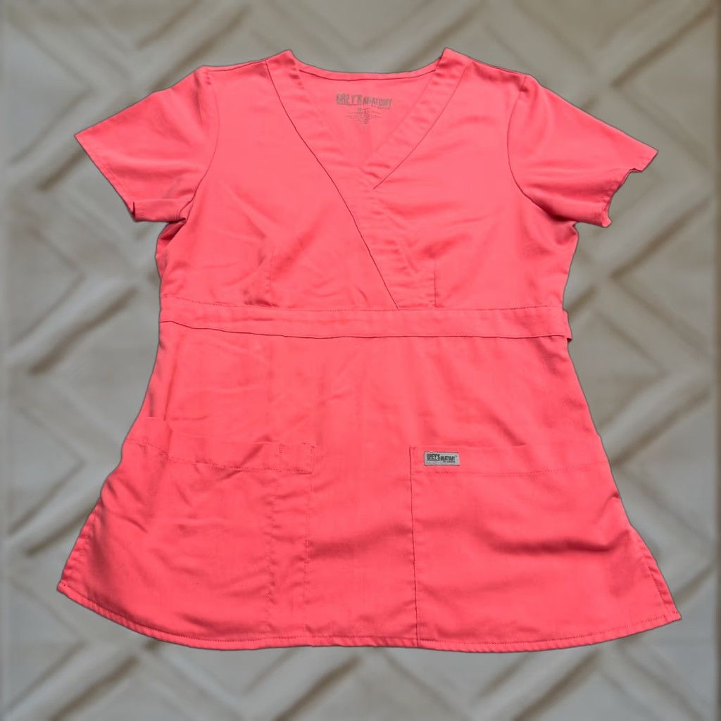 Pinko Grey's Anatomy Shirt Womens Small Pink V-Neck Medical Uniform Work Size S / US 4 / IT 40 - 1 Thumbnail