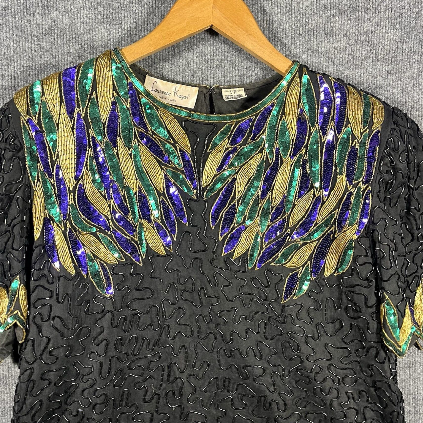 Vintage VINTAGE Laurence Kazar Beads & Sequins Silk Top Shirt XL Multi 1980s Eveningwear Womens Size XL / US 12-14 / IT 48-50 - 2 Thumbnail