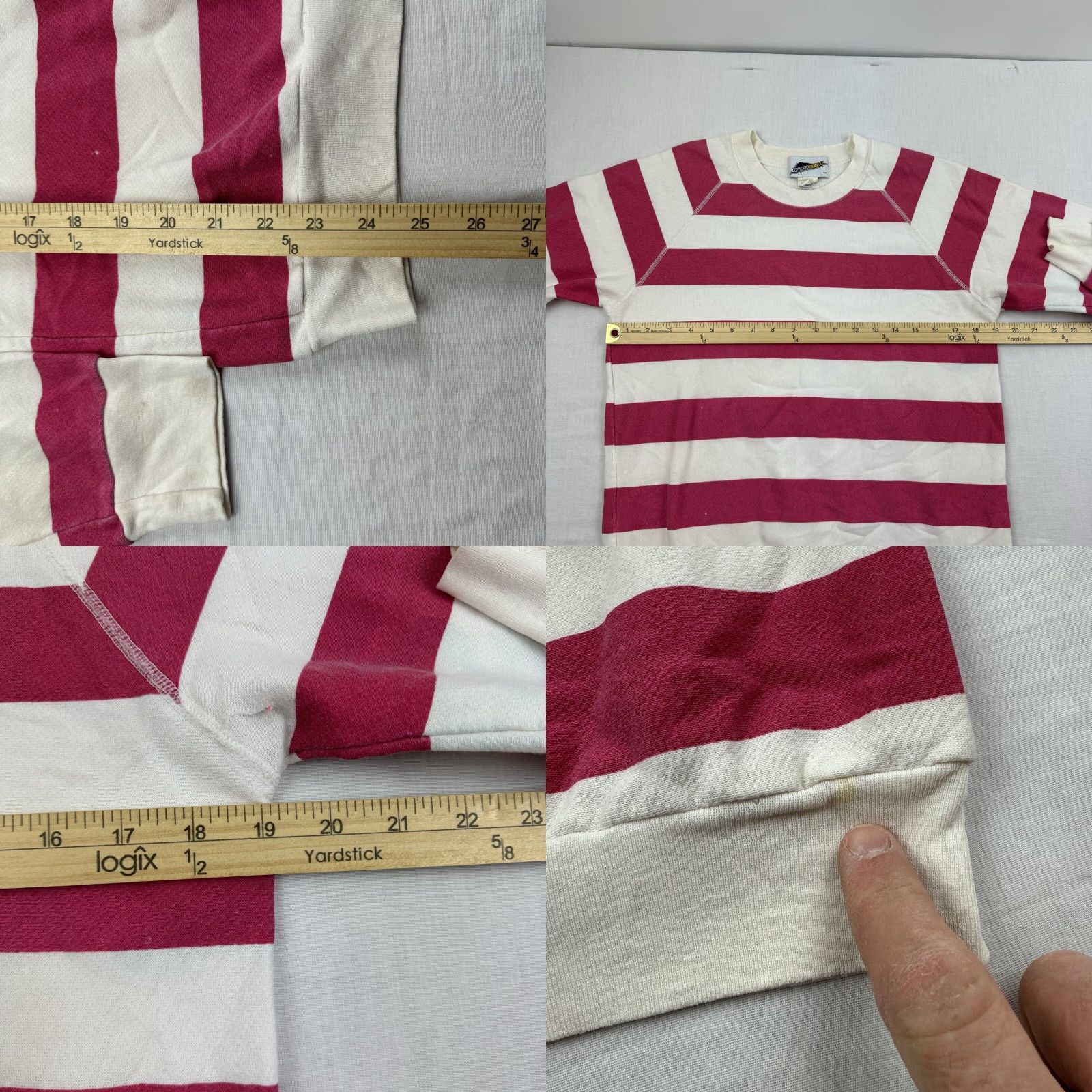 Pinko VINTAGE Transaction Sweatshirt Women's XL Striped Pink White 70s 1970s Pullover Activewear UK US Made Womens Size XL / US 12-14 / IT 48-50 - 8 Thumbnail