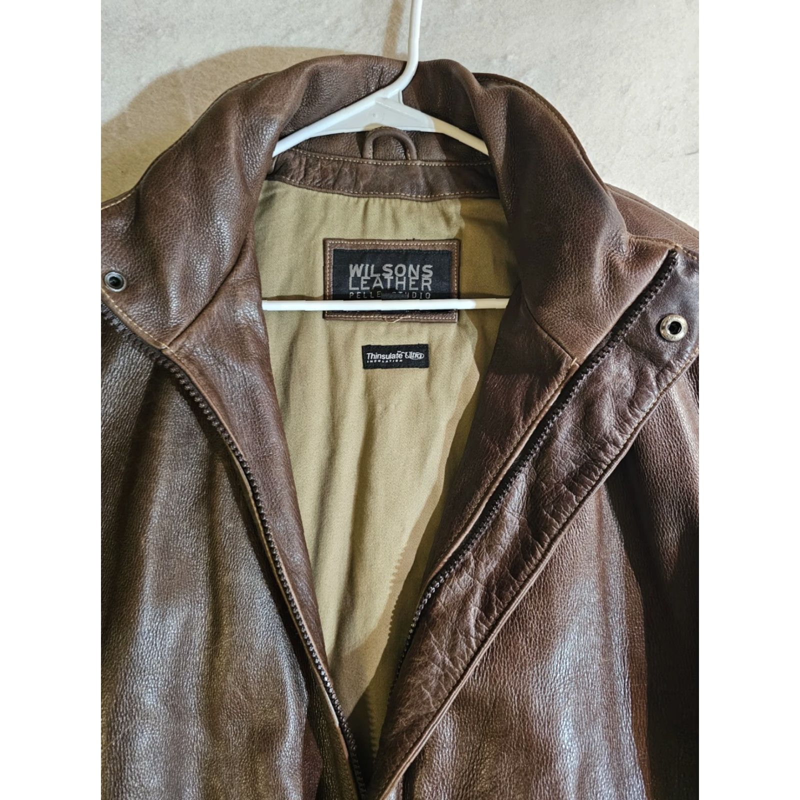 Wilson VINTAGE Pelle Studio Wilson Leather Distressed Hooded Jacket Thinsulate Ultra Mens Large L Brown Size US L / EU 52-54 / 3 - 3 Thumbnail