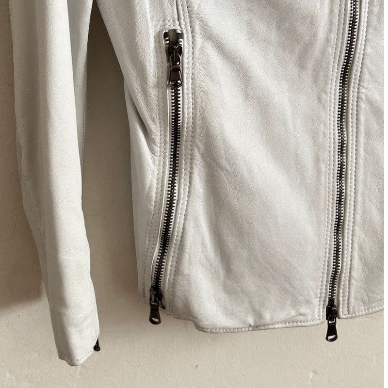 R13 R13 Cafe Racer White Lambskin Leather Jacket 3/4 Slv Italy Size M / US 6-8 / IT 42-44 - 6 Thumbnail