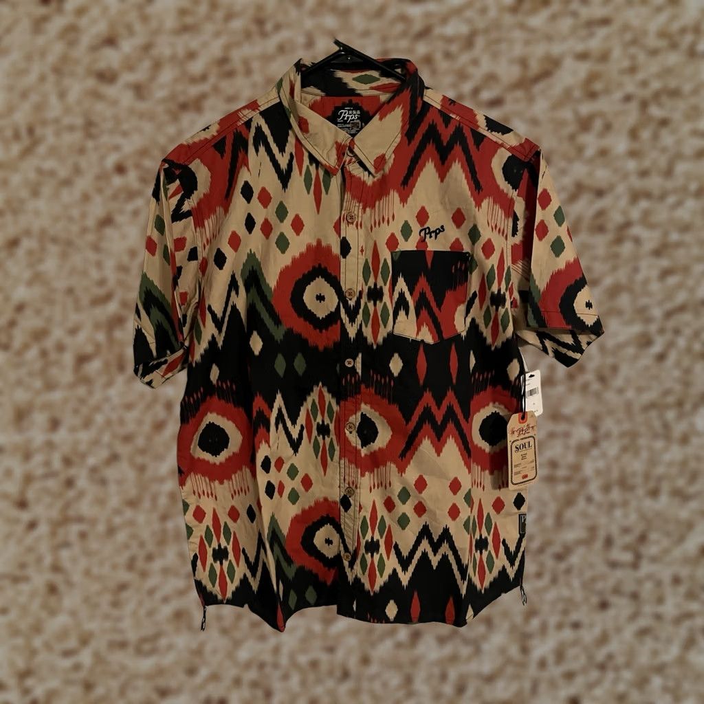 Prps PRPS Goods & Co Shirt Button Up Cotton Short Sleeve Men's XLarge Multicolor Geometric Size US XL / EU 56 / 4 - 1 Thumbnail