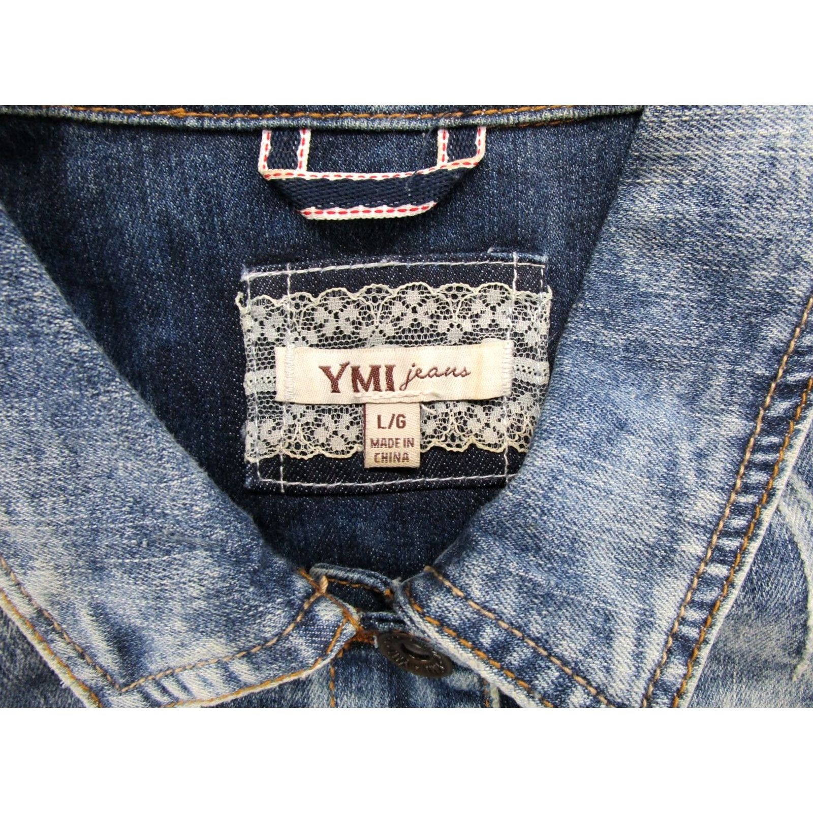 Denime YMI Denim Vest Women's Blue Jean Sleeveless Acid Wash Biker Trucker Junior SZ L Denim Vest Dressy Casual Womens 80s 90s style Size 36" / US 14 / IT 50 - 2 Thumbnail
