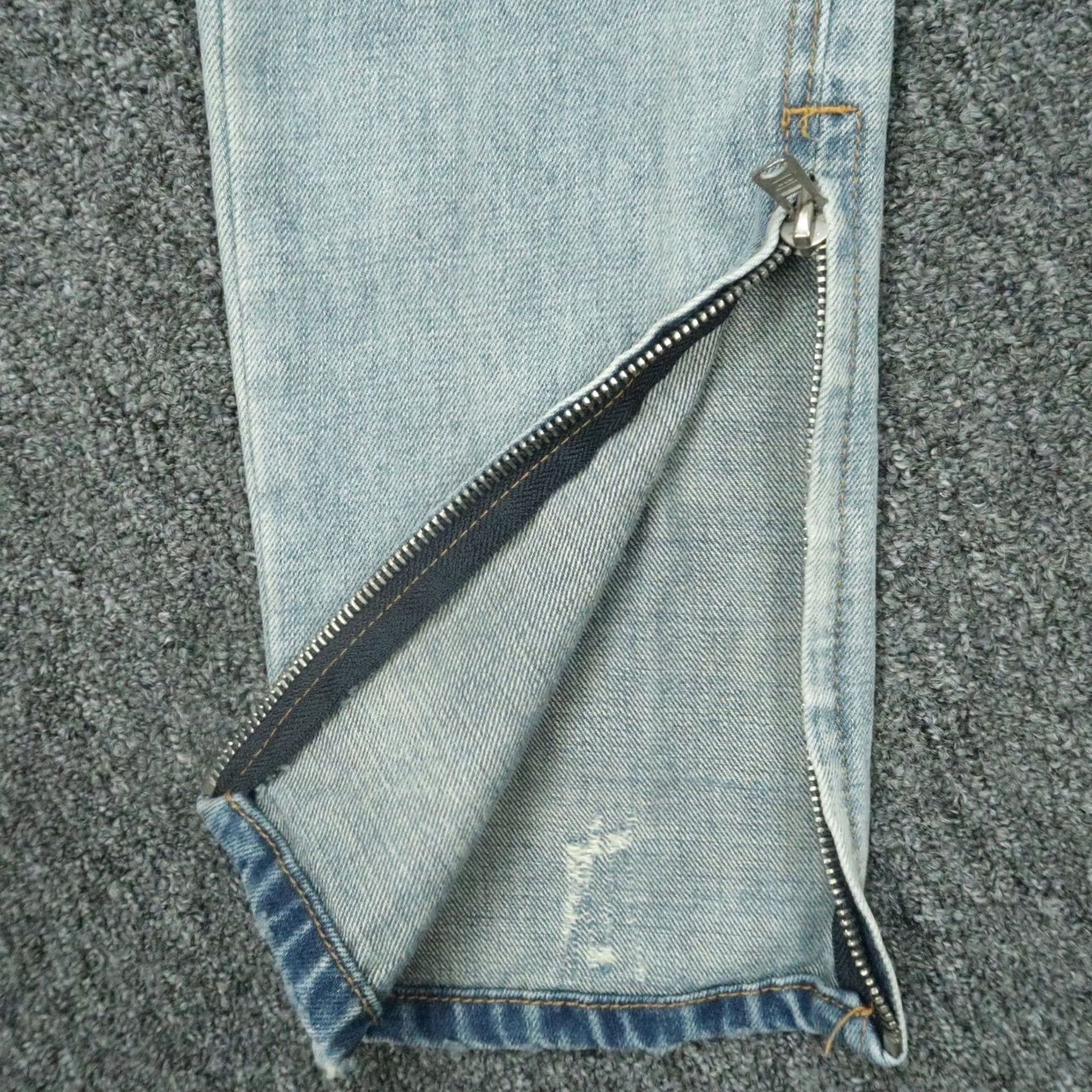 MNML mnml Jeans Mens 33x34 Blue Distressed Ripped Button Fly Ankle Zip Denim Jeans Slim 34 Inseam Mens Boys? Size US 33 - 5 Thumbnail