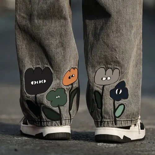 Y2K Flower Printed Baggy Jeans