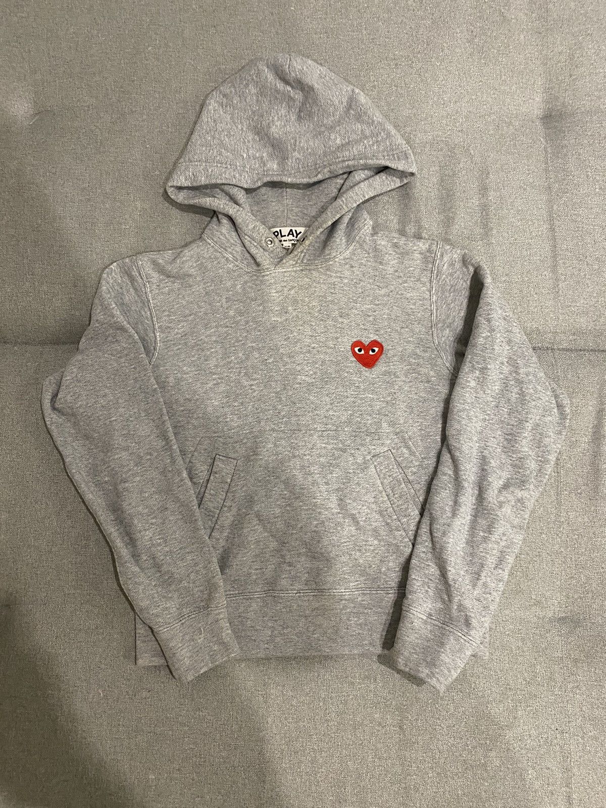 image of Comme Des Garcons Play Cdg Play Red Heart Hoodie Gray in Grey, Men's (Size XS)