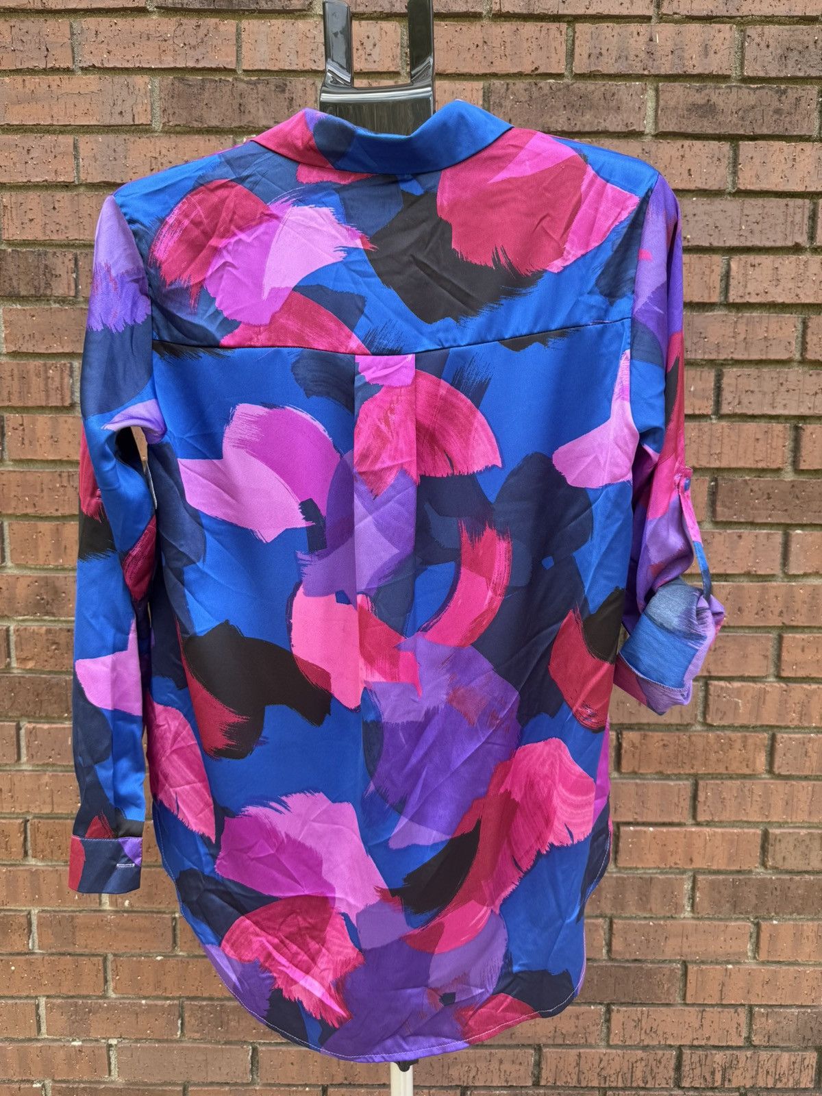 Other Q2 Satin Blouse Button Up Long Sleeve Multi-Color Abstract Size S / US 4 / IT 40 - 4 Thumbnail