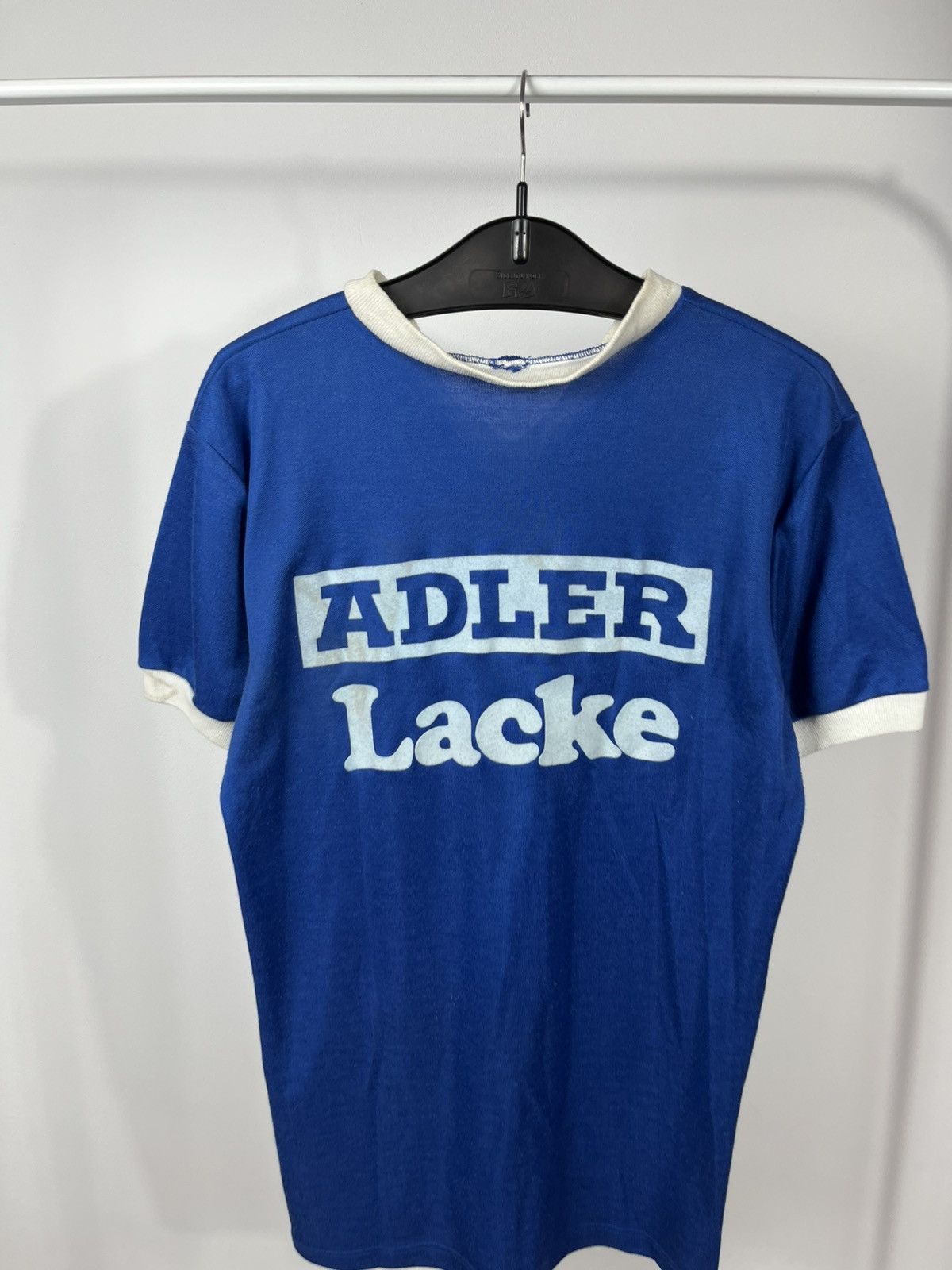 Other Vintage Adler Lacke Blue Ringer T Shirt V Neck Retro Tee 70s Size US L / EU 52-54 / 3 - 9 Thumbnail